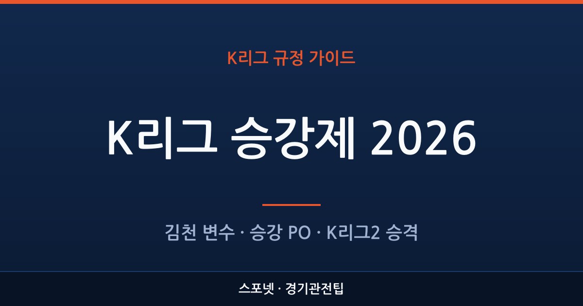 K리그 승강제 2026의 김천상무 변수와 승강 플레이오프 방식을 정리한 스포넷 가이드 이미지