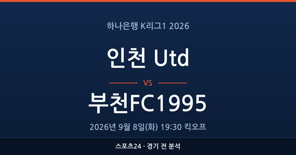 K리그1 인천 Utd 대 부천FC1995 경기 전 분석을 표시한 스포츠24 그래픽
