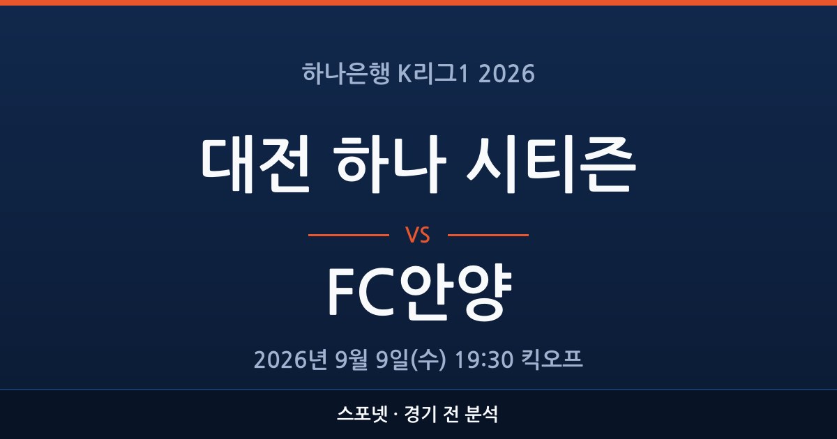 K리그1 대전 하나 시티즌 대 FC안양 경기 전 분석을 표시한 스포넷 그래픽